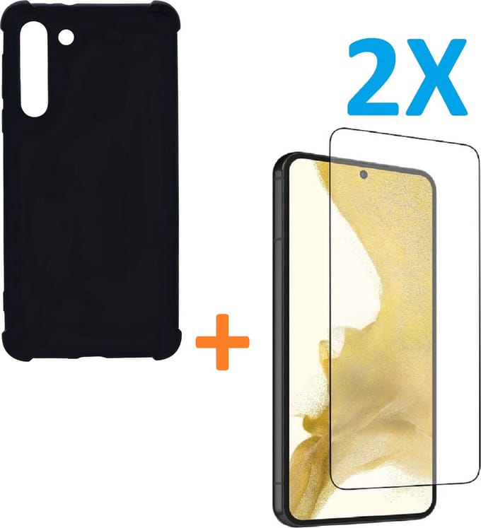 Hoesje Geschikt Voor Samsung Galaxy S23 Plus - Zwarte Backcover - 2 Glazen Screenprotectors - 9H - Ar202