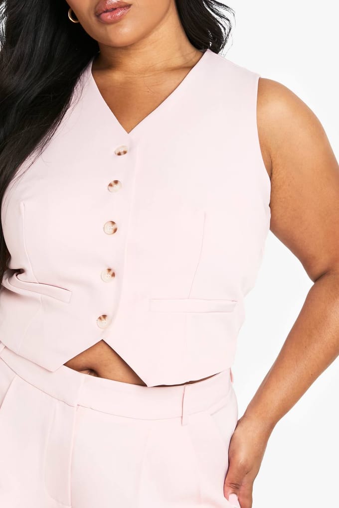 boohoo Dames Plus op maat gemaakt button-down vest | Pink | Maat: 28