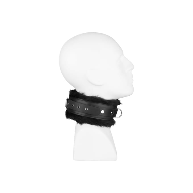 Rimba - Collar Leer Breed En Gevoerd Met Kunstbont - Zwart