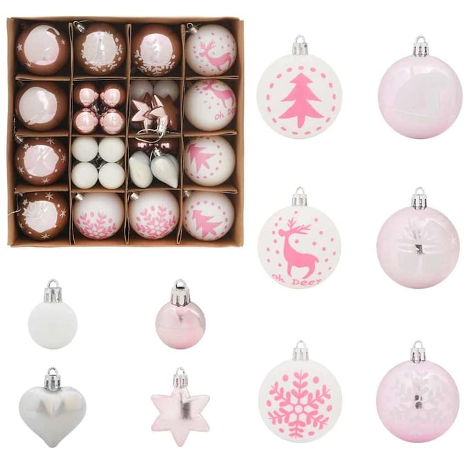 vidaXL - Kerstbal - Set - 40 - st - Wit - en - roze - Ø - 6 - cm - Kunststof