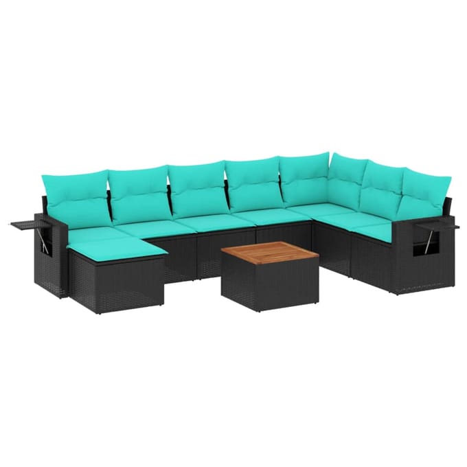 vidaXL - 9-delige - tuinbankset - met - kussens - van - zwart - polyrotan