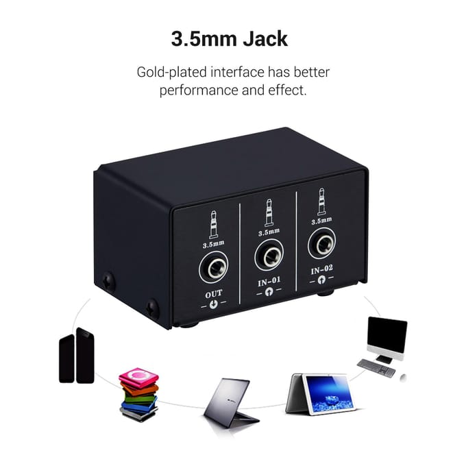 LINEPAUDIO Audio Switcher 3,5 mm 2 in 1 Uit / 1 in 2 Uit A/B Switch Stereo Audio Splitter Box met black