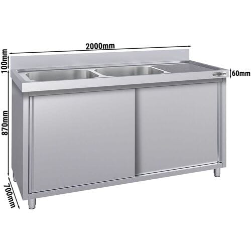 GGM Gastro Spülschrank ECO - 2000x700mm - mit 2 Becken links Zilver