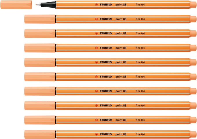 STABILO point 88 - Premium Fineliner - Fine 0,4 mm – Pastel Oranje – Doos 10 stuks