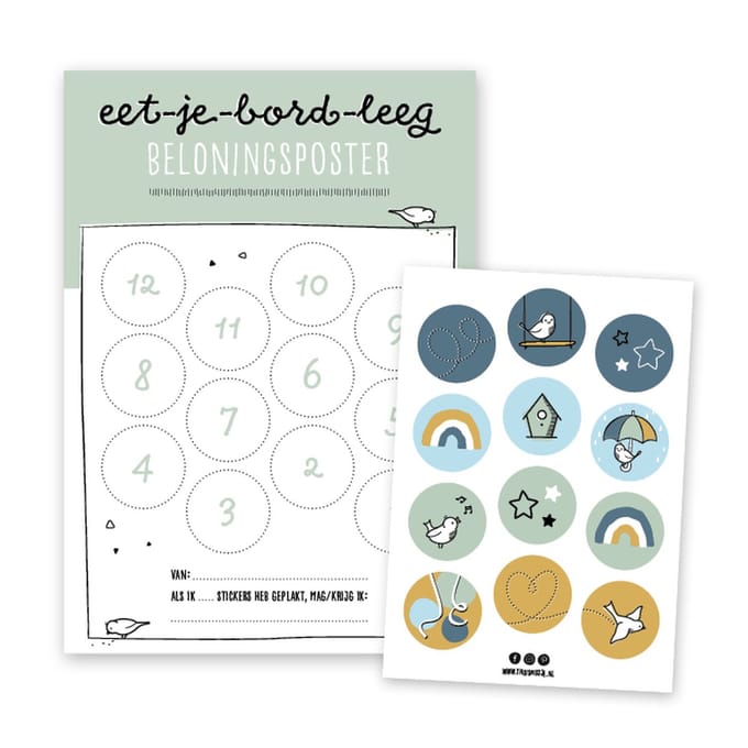 Thuismusje Eet je bord leeg Beloningsposter - Groen - A4 formaat - inclusief 12 stickers