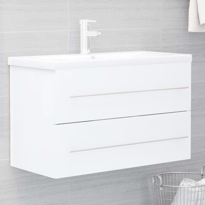 vidaXL - Wastafelkast - met - ingebouwde - wastafel - spaanplaat - wit