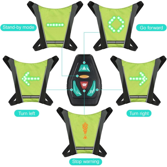 Sac à Dos Vélo LED Clignotant Rechargeable USB Gilet Réfléchissant avec Indicateur de Direction Sac à Dos LED de Sécurité gris