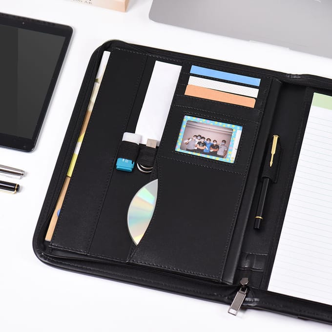 A4 Pro PU Business Portfolio Folder Case Organizer met PU-ritssluiting Job Hunter Gift zwart