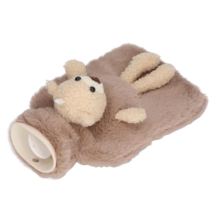 Bouillotte Multifonctionnelle Capacité 1000ml Large Goulot Mignonne Dessin Animé Bouillotte pour Maisons marron
