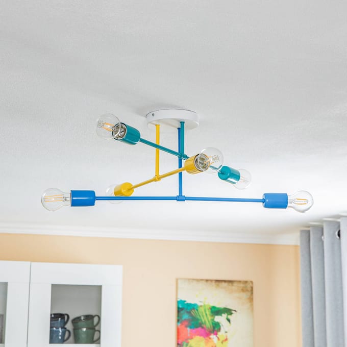 HELAM Plafondlamp Cambridge 6-lamps geel-turquoise-blauw