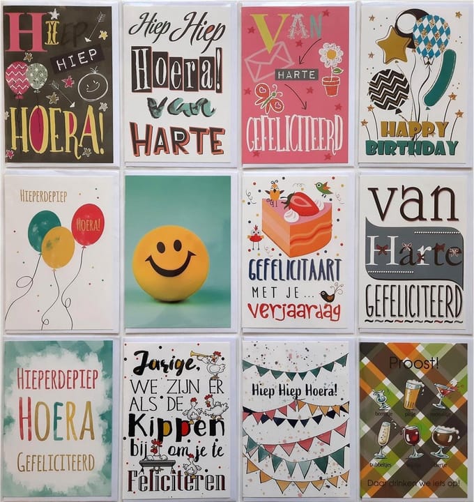 Verjaardag Wenskaarten - 12 Stuks - Gefeliciteerd - 12 x 17 cm - L-192