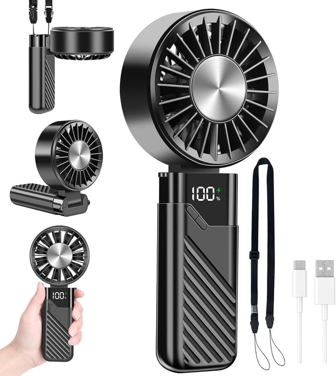 Draagbare Ventilator, USB-handventilator, Kleine Oplaadbare Zakventilator met 5 Snelheden, Buitengebruik, Batterijventilator