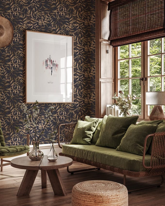 Annet Weelink Lola Leaves Navy   8945004824417   Behang