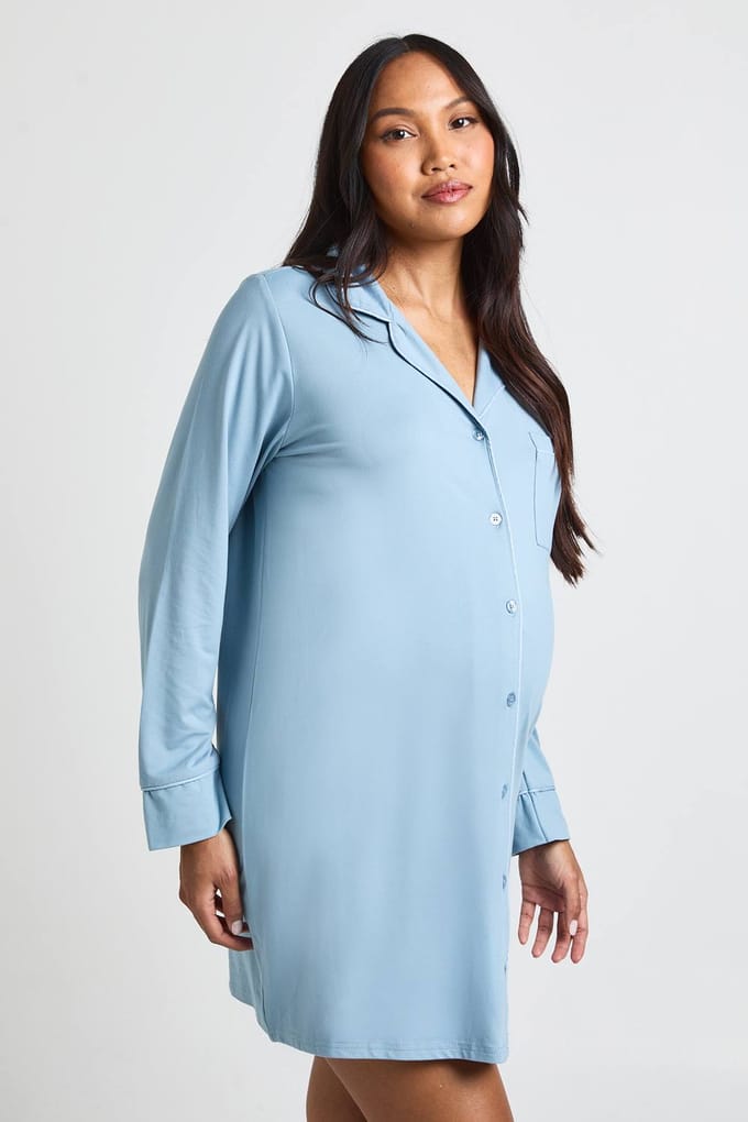 boohoo Dames Zwangerschaps Nachthemd Met Paspeldetail | Dusty Blue | Maat: 8
