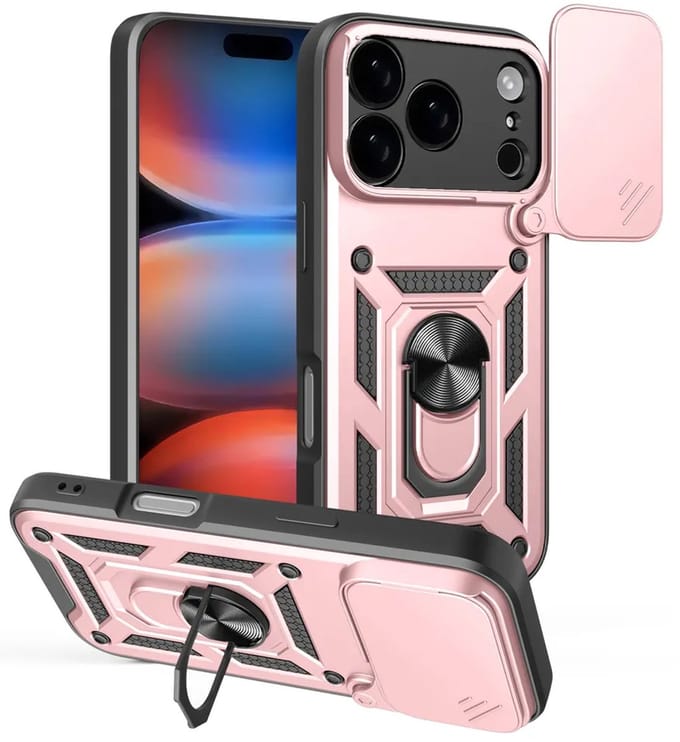 MobyDefend Hoesje - Geschikt voor iPhone 17 Pro Max - Pantsercase Met Draaibare Ring - Rosé