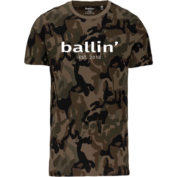Ballin Est. 2013 - Heren Tee SS Army Camouflage Shirt - Groen - Maat S
