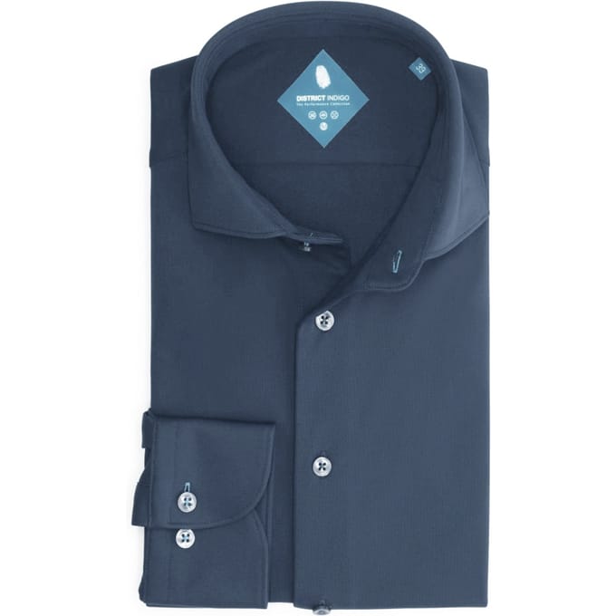 District Indigo Overhemd Pique Performance Steel Blue  39