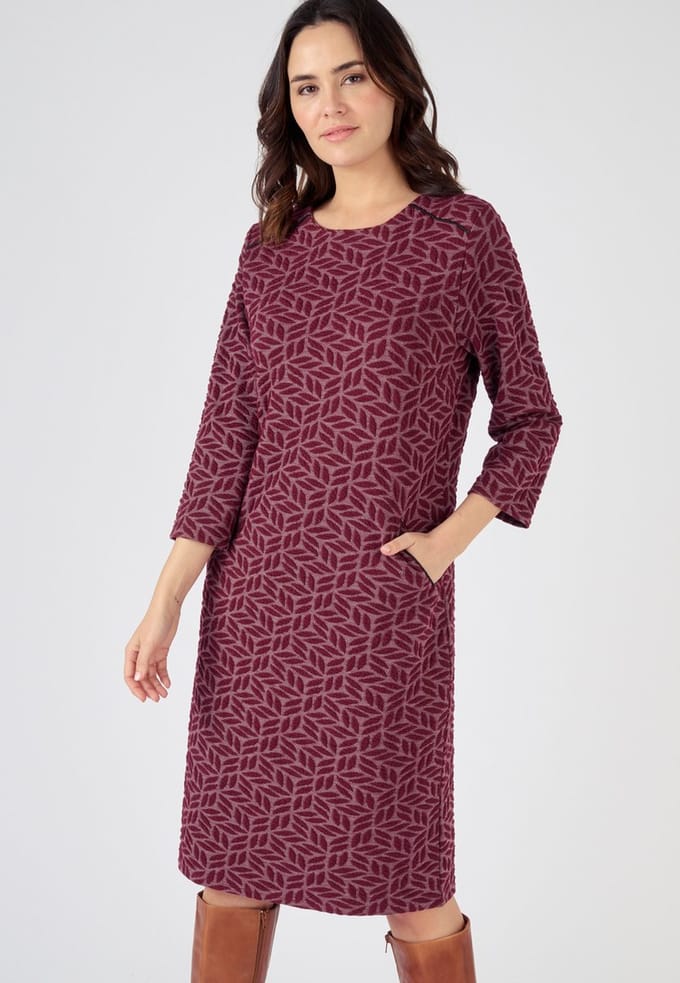 Damart - A-lijn jurk Jacquard gebreid - Dames - Rood - 38