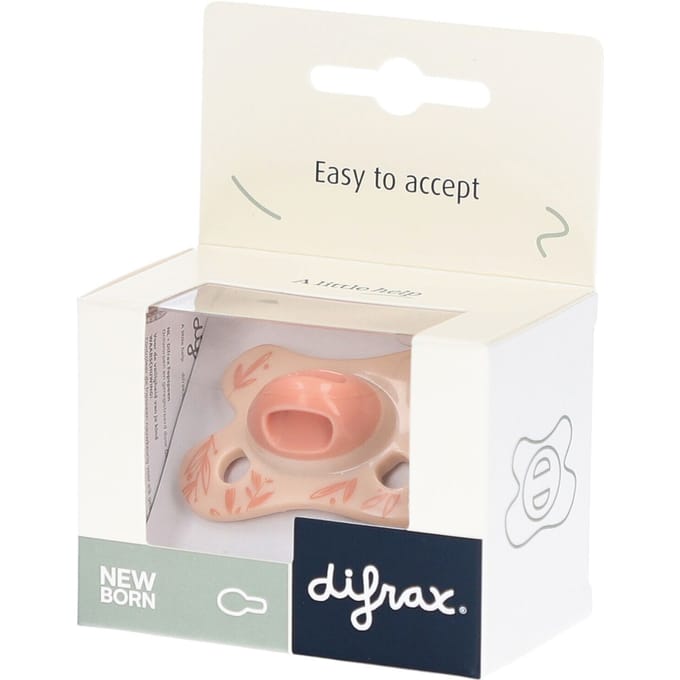 Difrax Natural Fopspeen - Newborn - Dusty Pink Leafs