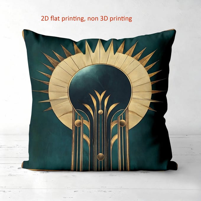 1 Pièce Style Art Déco Vert et Doré Coussin Oreiller Housse de coussin en polyester, Housse de coussin décorative pour canapé Oreiller de tête de lit 60x60cm
