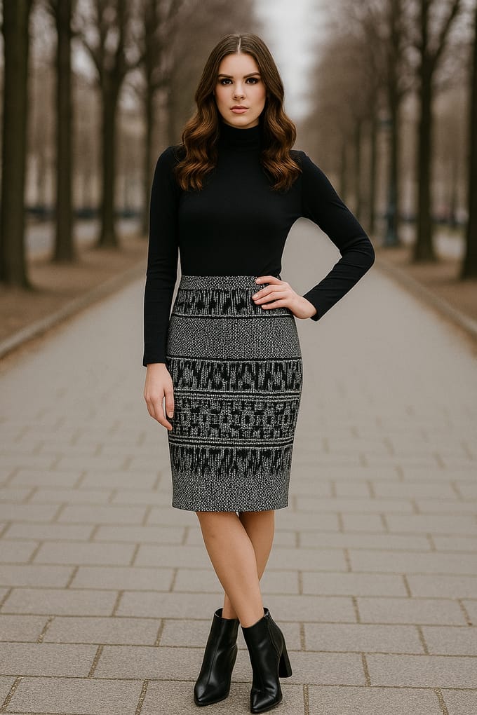 Elastische Gabardine-kokerrok tot onder de knie met luipaardprint