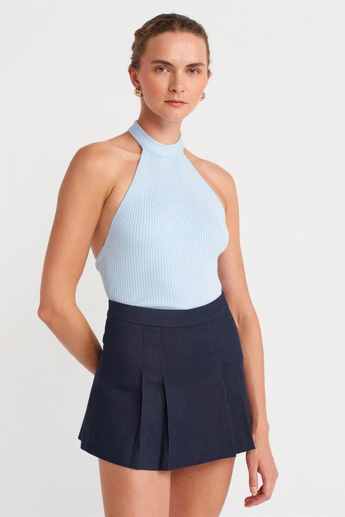 Gestreepte Halterneklijn Slim-fit Blouse