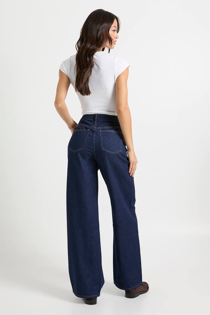 Dames Tall Boohoo Basics Jeans met hoge taille en wijde pijpen | Light Blue | Maat: 6/36L