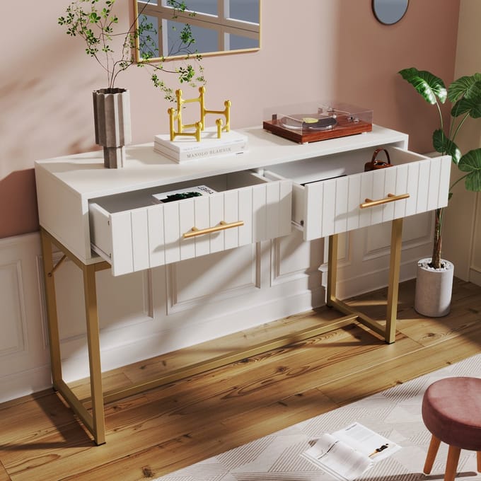 Gutent Kaptafel, Wit, H75/B100/D45 cm, met 2 laden, 75 cm hoog.