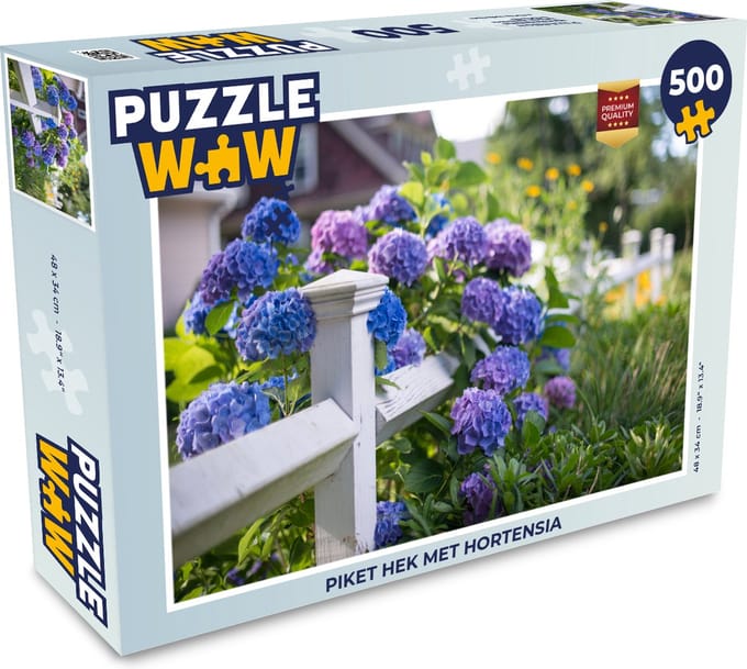 Puzzel Piket hek met hortensia - Legpuzzel - Puzzel 500 stukjes