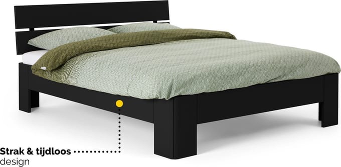 B Bright Fresh 400 Bed met Hoofdbord 90x200cm - Bedframe Zwart - Eenpersoonsbedden - Instaphoogte: 40cm