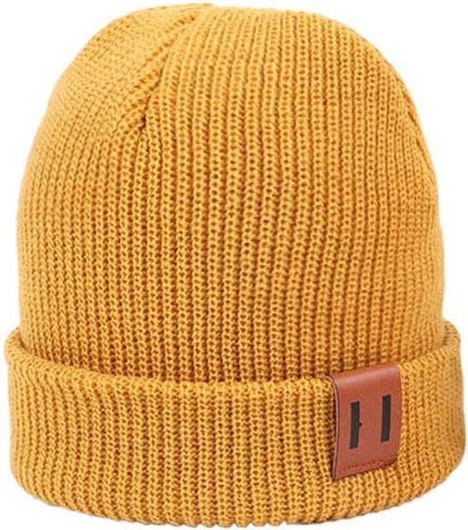 Stoer babymutsje/kindermuts - 40-55 cm omtrek - Donkergeel met lederen accent - Premium kwaliteit