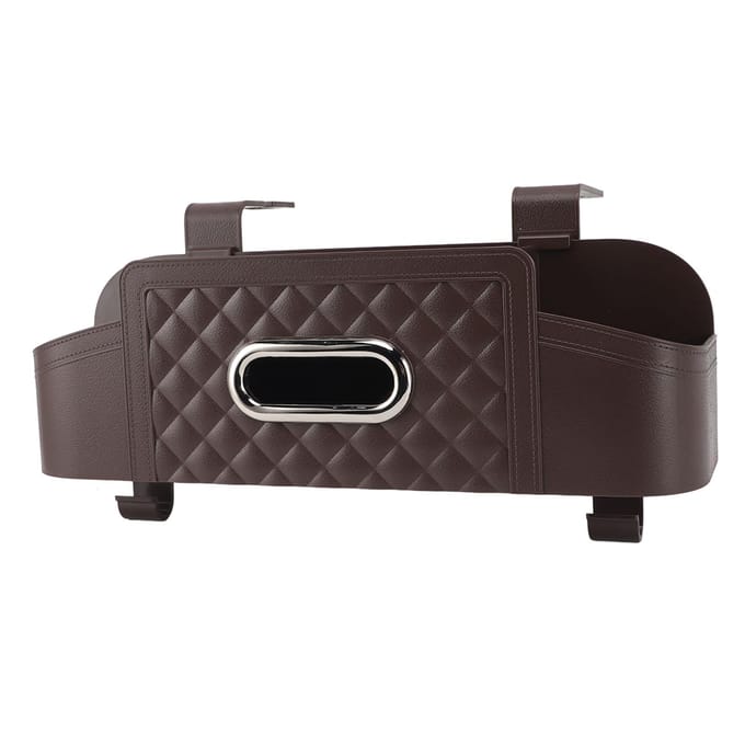 Auto Achterbank Organizer Plastic Multifunctionele Opbergdoos Hoofdsteun Tissuebox Cover met Bekerhouder bruin