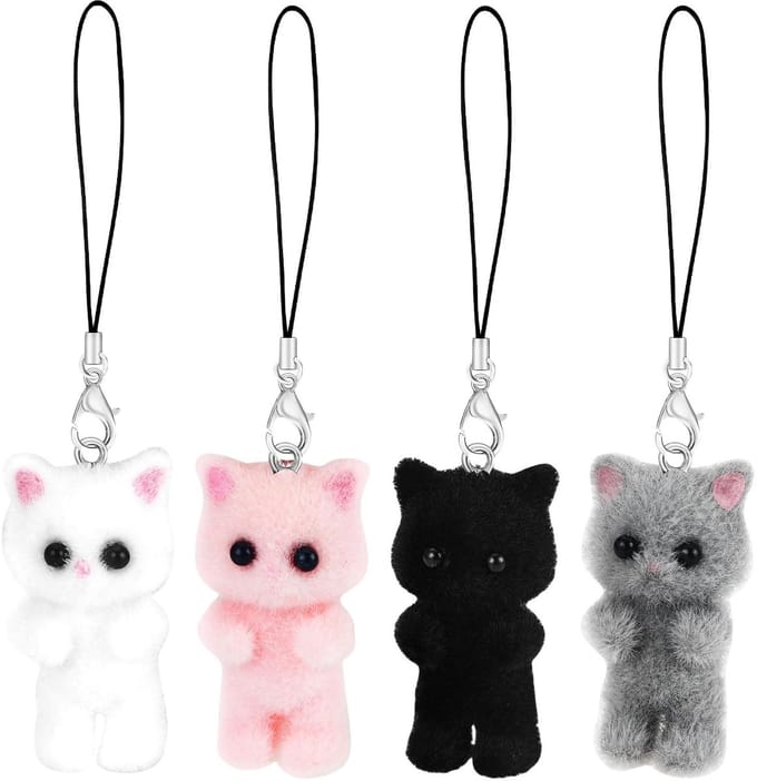 Dailygoods- Sleutelhanger Kat - 4 Stuks - Telefoon Charm - Schattige