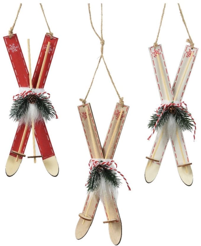 Decoris kersthanger houten ski's 3,5x8x23cm kerstdecoratie.