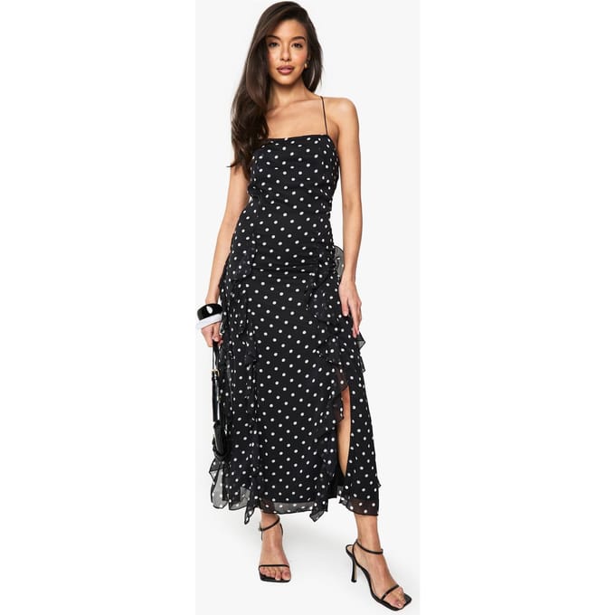 boohoo Dames Polkadot Crinkle Midaxi Jurk | Black | Maat: 16