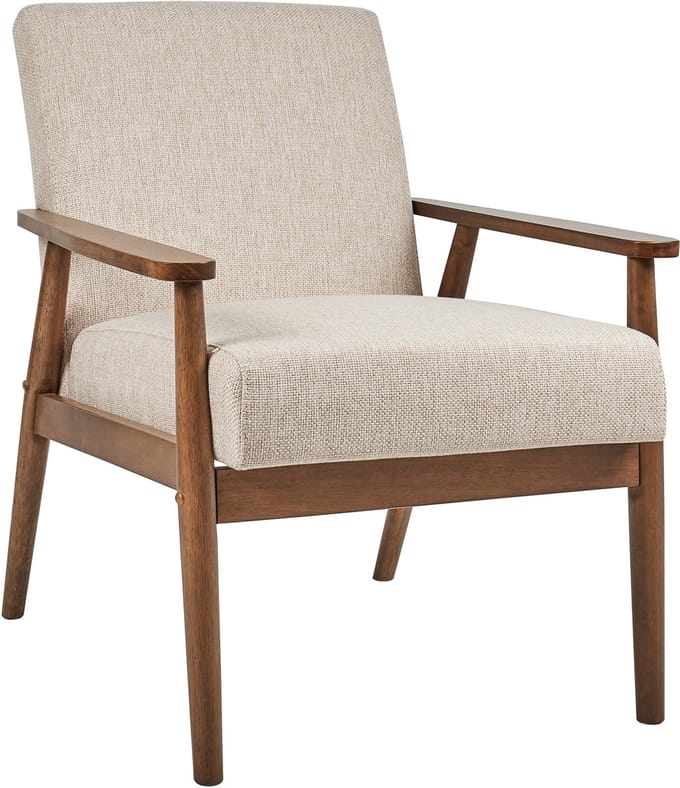 ESRUM - Fauteuil - Beige - Polyester/Rubberhout