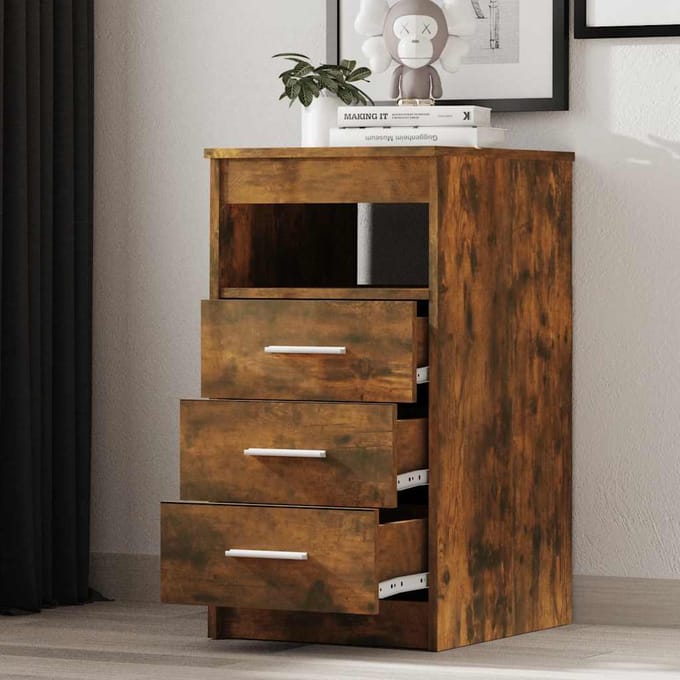 vidaXL - Ladekast - 40x50x76 - cm - bewerkt - hout - gerookt - eikenkleurig