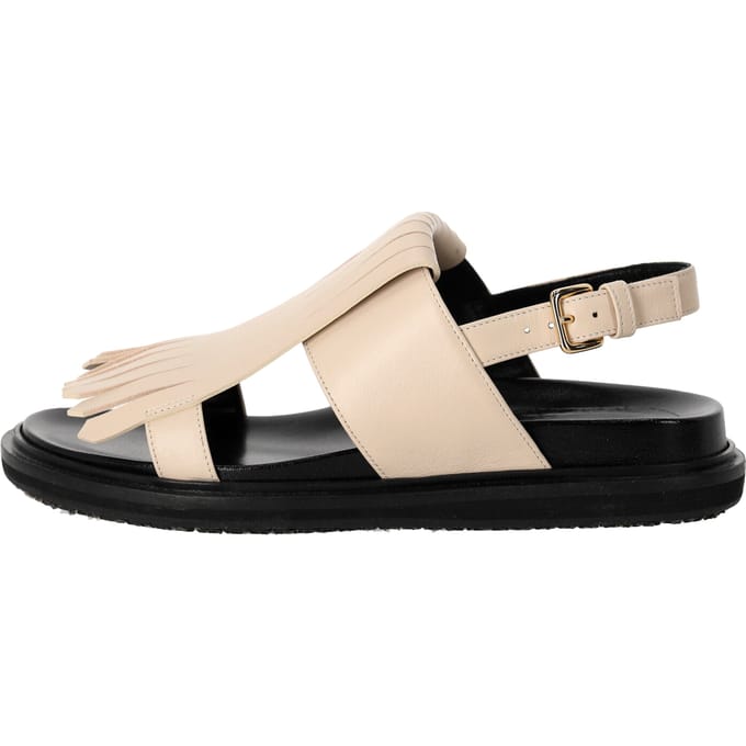 Marni Fussbett Fringed Sandalen van Ivoor Leer