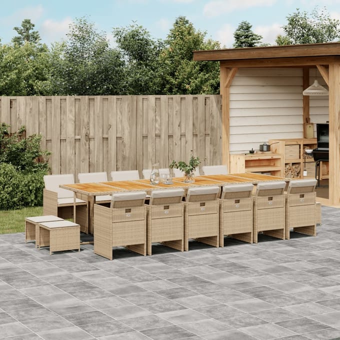 vidaXL - 17-delige - Tuinset - met - kussens - poly - rattan - beige