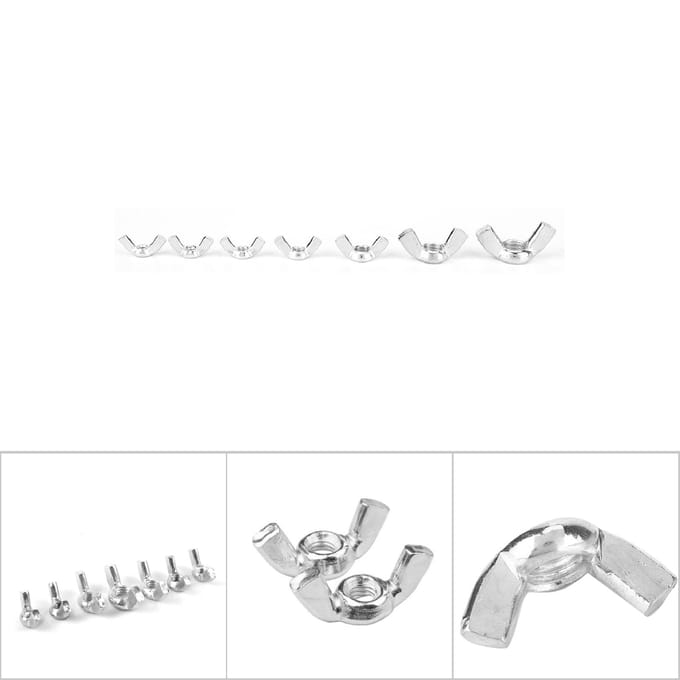 Lot de 100 écrous papillon en acier au carbone galvanisé M3, M4, M5, M6, M8, M10, M12