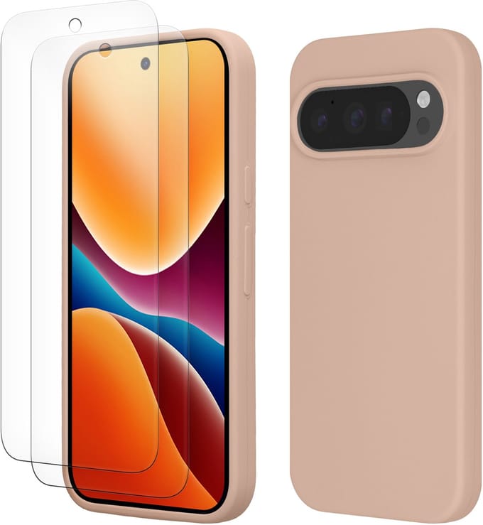 kwmobile hoes met 2x screenprotectors voor Google Pixel 10 / Pixel 10 Pro – screenprotector van gehard glas – draadloos opladen – mat oudroze