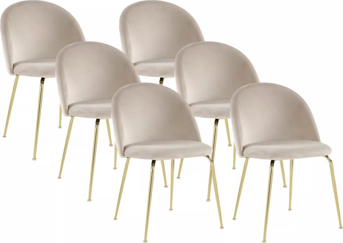 Vente-unique Set van 6 stoelen MELBOURNE - Fluweel en goudkleurig metaal - Beige