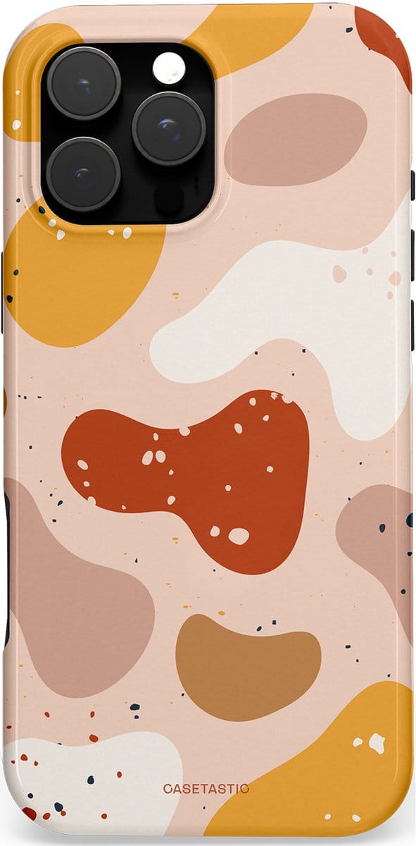 Casetastic hoesje geschikt voor Apple iPhone 16 Pro Max - MagSafe - Dubbellaagse bescherming - Terrazzoque - Fashion Case - Zand Perzik Okergeel Lichtgrijs