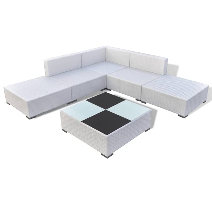 vidaXL - 6-delige - Loungeset - met - kussens - poly - rattan - wit