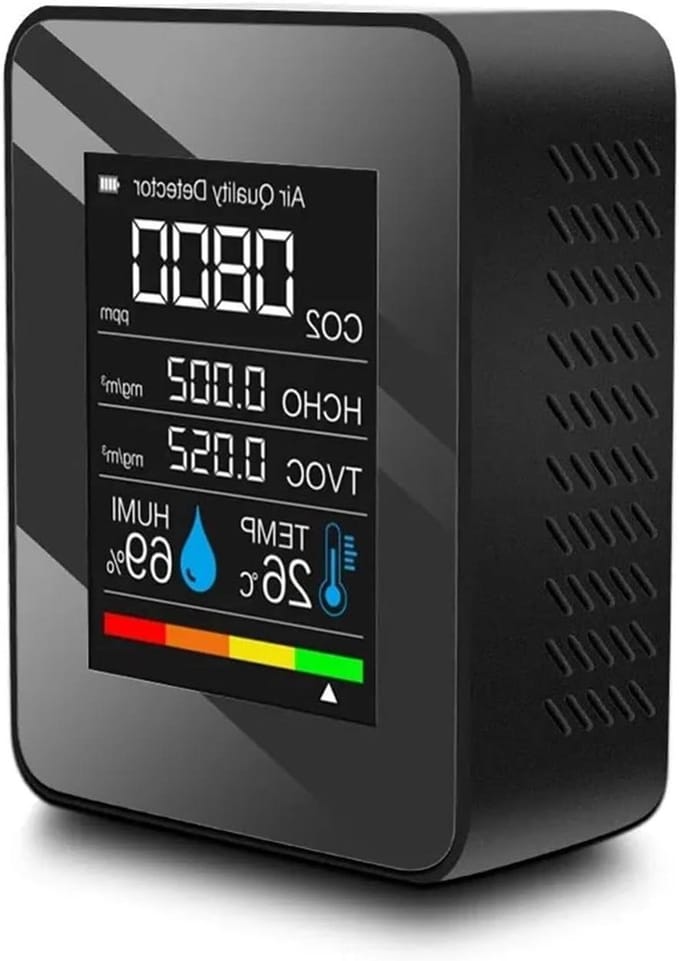 Luchtkwaliteitsmonitor - CO2 meter - Binnenlucht meten - 5 in 1 sensor - 90 x 70 x 35 mm - Zwart
