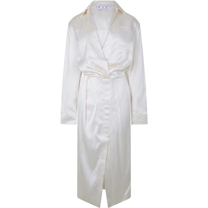 Off White Dames Chine Satijnen V-hals Wikkeljurk (Wit)