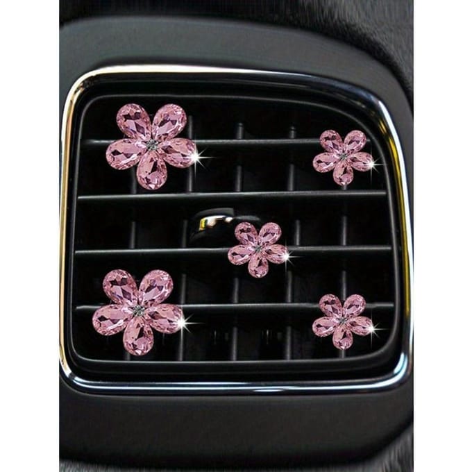 5 pièces Décor Strass Forme Fleur Clip Sortie d'Air Voiture Cristal Artificiel one-size rose