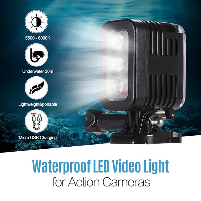 30m waterdichte led-videolamp duiklamp 5500-6000k voor Go Pro Hero 7 6 5 white