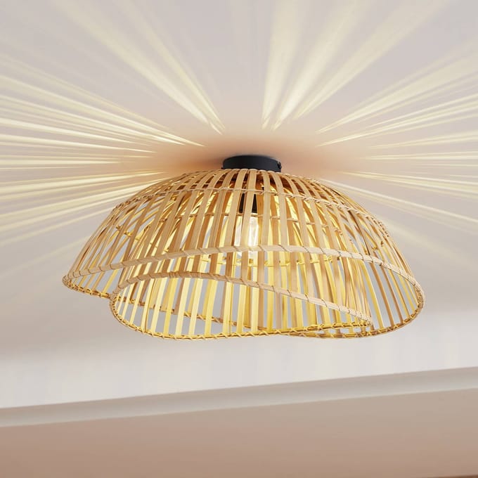 Lindby - plafondlamp - 1licht - Bamboe, ijzer - H: 29.2 cm - E27 - bamboenatuur