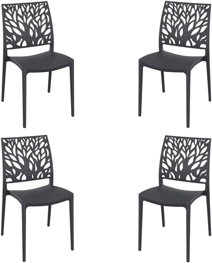 Set van 4 Stapelbare Binnen en Buitenstoelen - Modern Design Polypropyleen - Antraciet